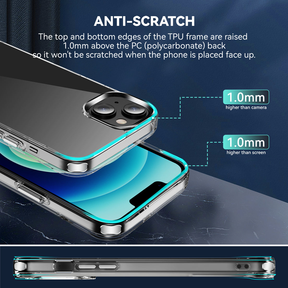Hybrid Clear Case for iPhone 14 Case- 6.1 Inch PC + TPU Crystal Clear Cover - NAVOR