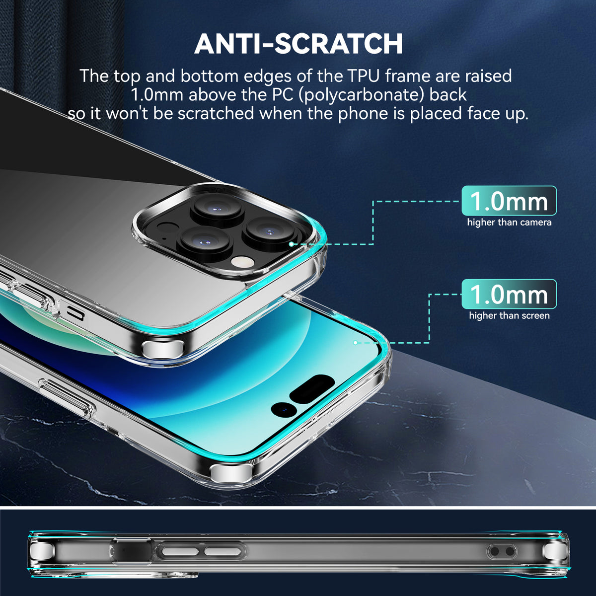 Hybrid Clear Case for iPhone 14 Pro Max Case- 6.7 Inch PC + TPU Crystal Clear Cover - NAVOR