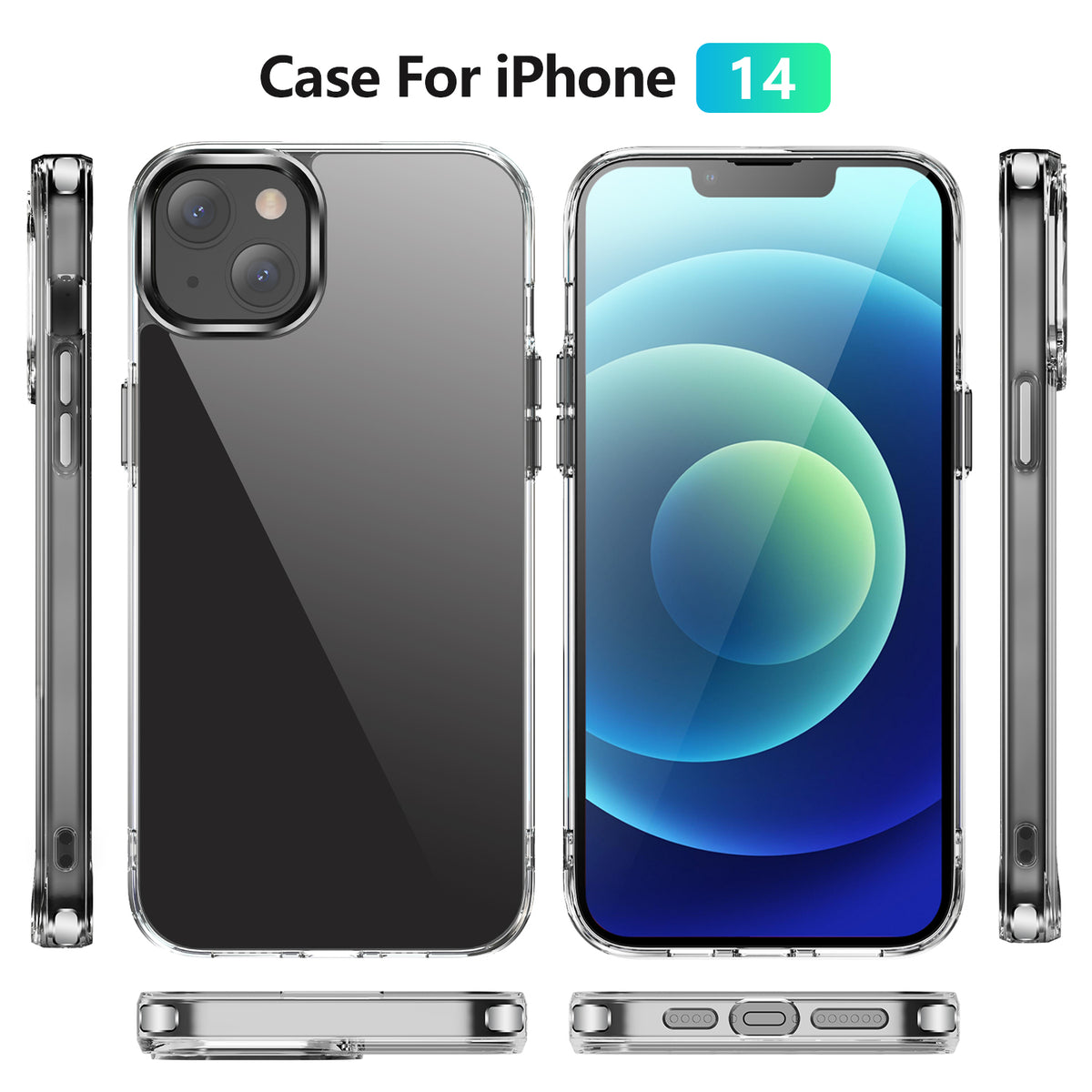 Hybrid Clear Case for iPhone 14 Case- 6.1 Inch PC + TPU Crystal Clear Cover - NAVOR