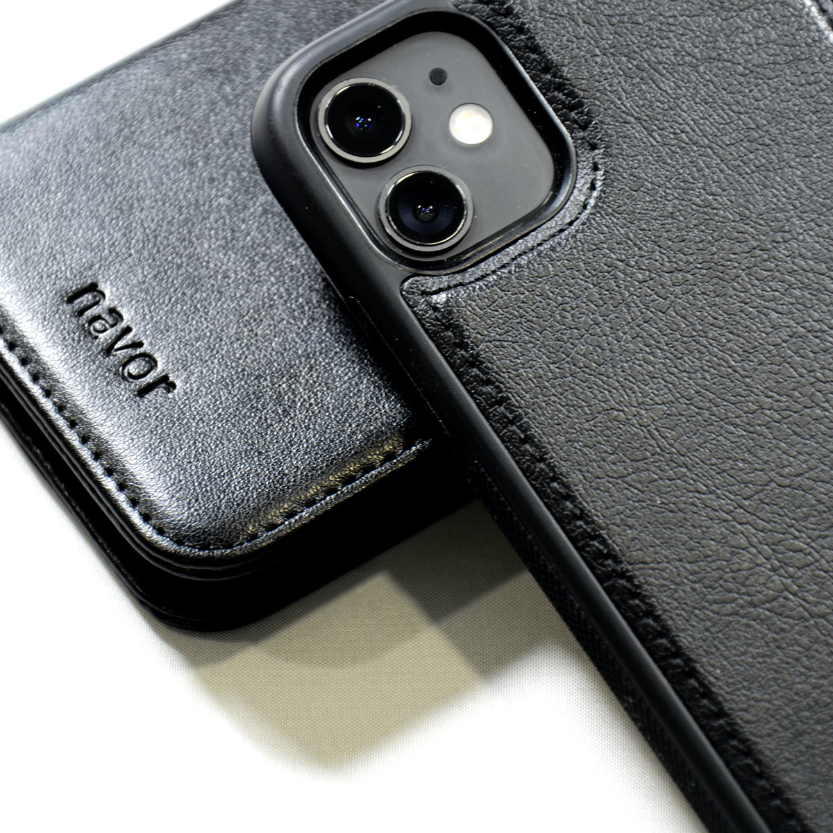 Universal Car Mount & iPhone 12 Mini Leather Wallet Case [Vajio Series] - NAVOR