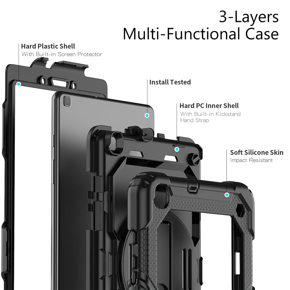 navor Samsung Galaxy Tab A 8.0 (2019), 360 Kickstand Case [BLACK]