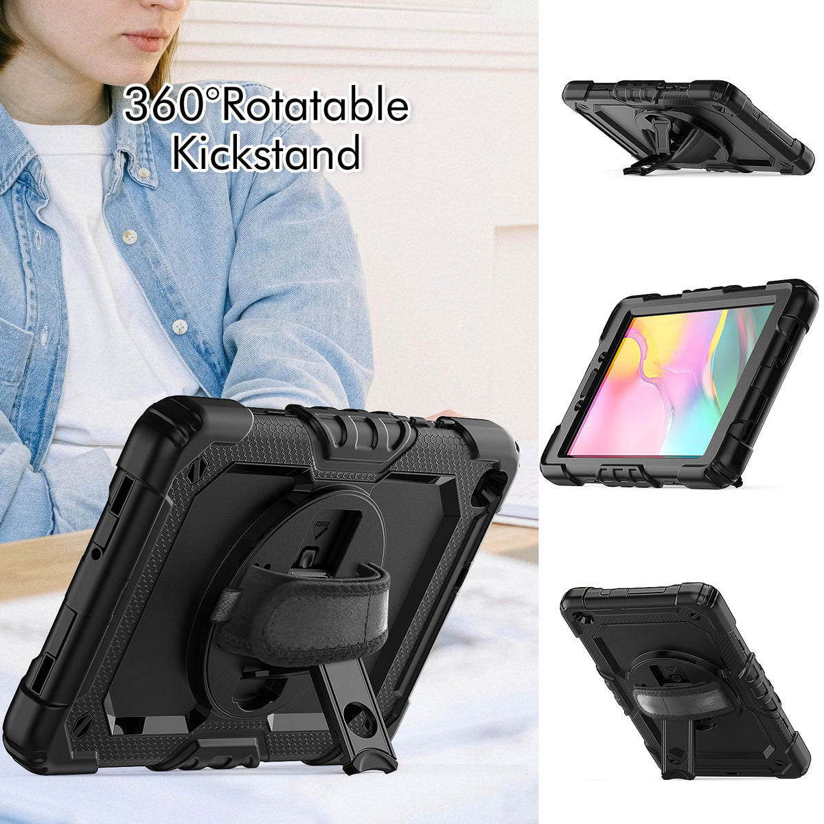 navor Samsung Galaxy Tab A 8.0 (2019), 360 Kickstand Case [BLACK]