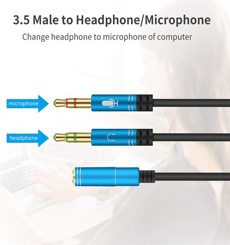 navor Headphone Splitter Cable, 3.5mm Female to Headphone Mic and Audio - NAVOR