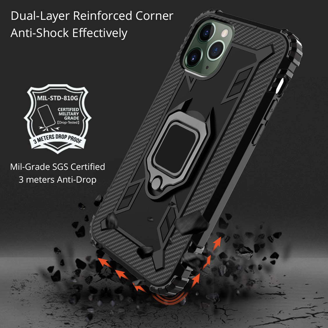 Navor Car Mount & Heavy Duty Dual Layer Reinforced Raised Screen Edge Case for iPhone 11 [6.1 inch] - NAVOR