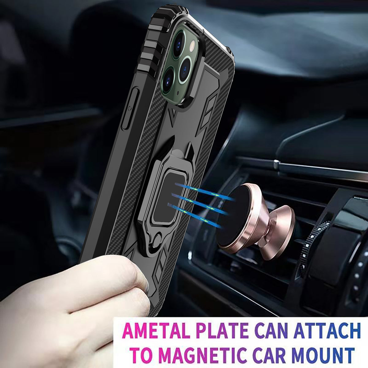 Navor Car Mount & Heavy Duty Dual Layer Reinforced Raised Screen Edge Case for iPhone 11 [6.1 inch] - NAVOR