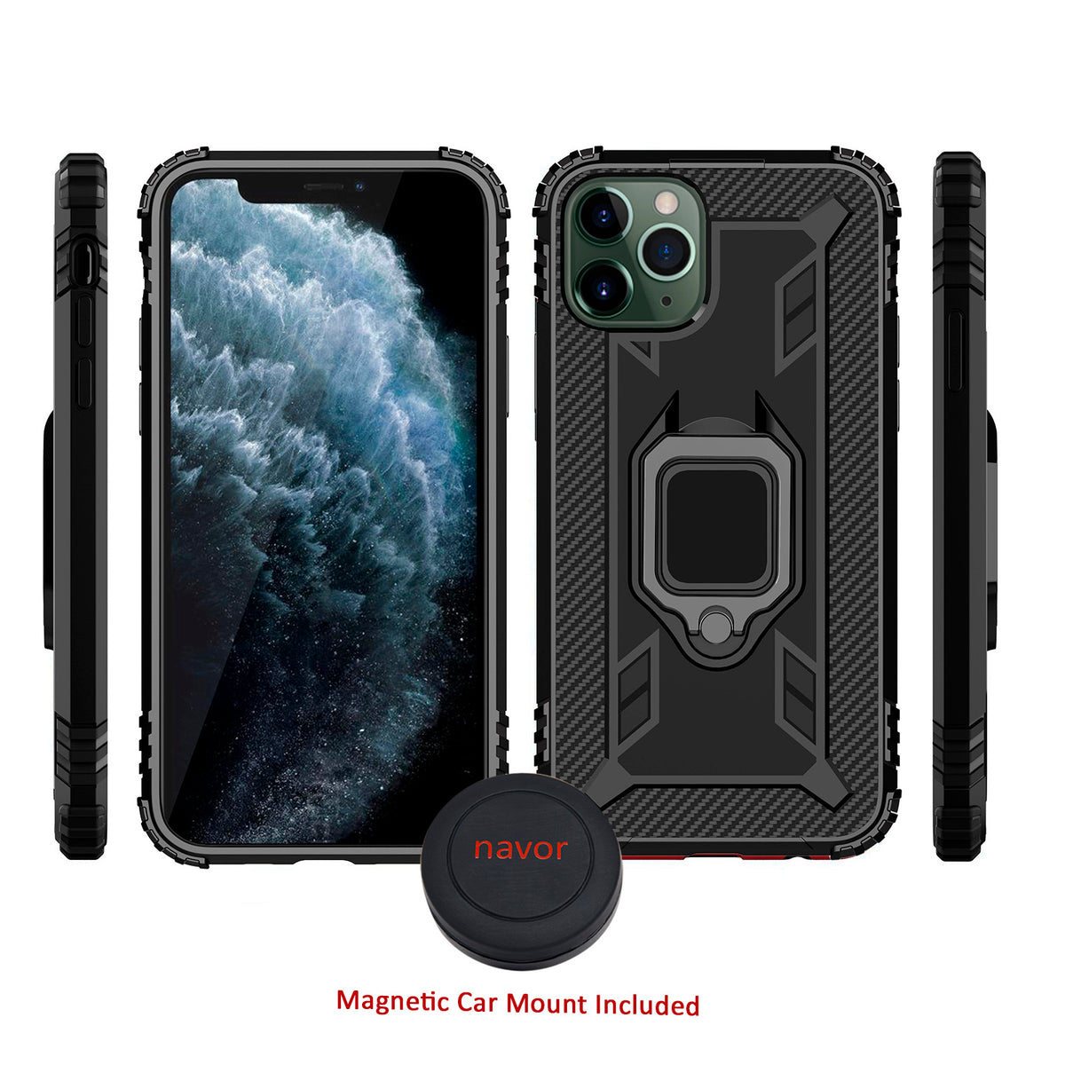 Navor Car Mount & Heavy Duty Dual Layer Reinforced Raised Screen Edge Case for iPhone 11 [6.1 inch] - NAVOR