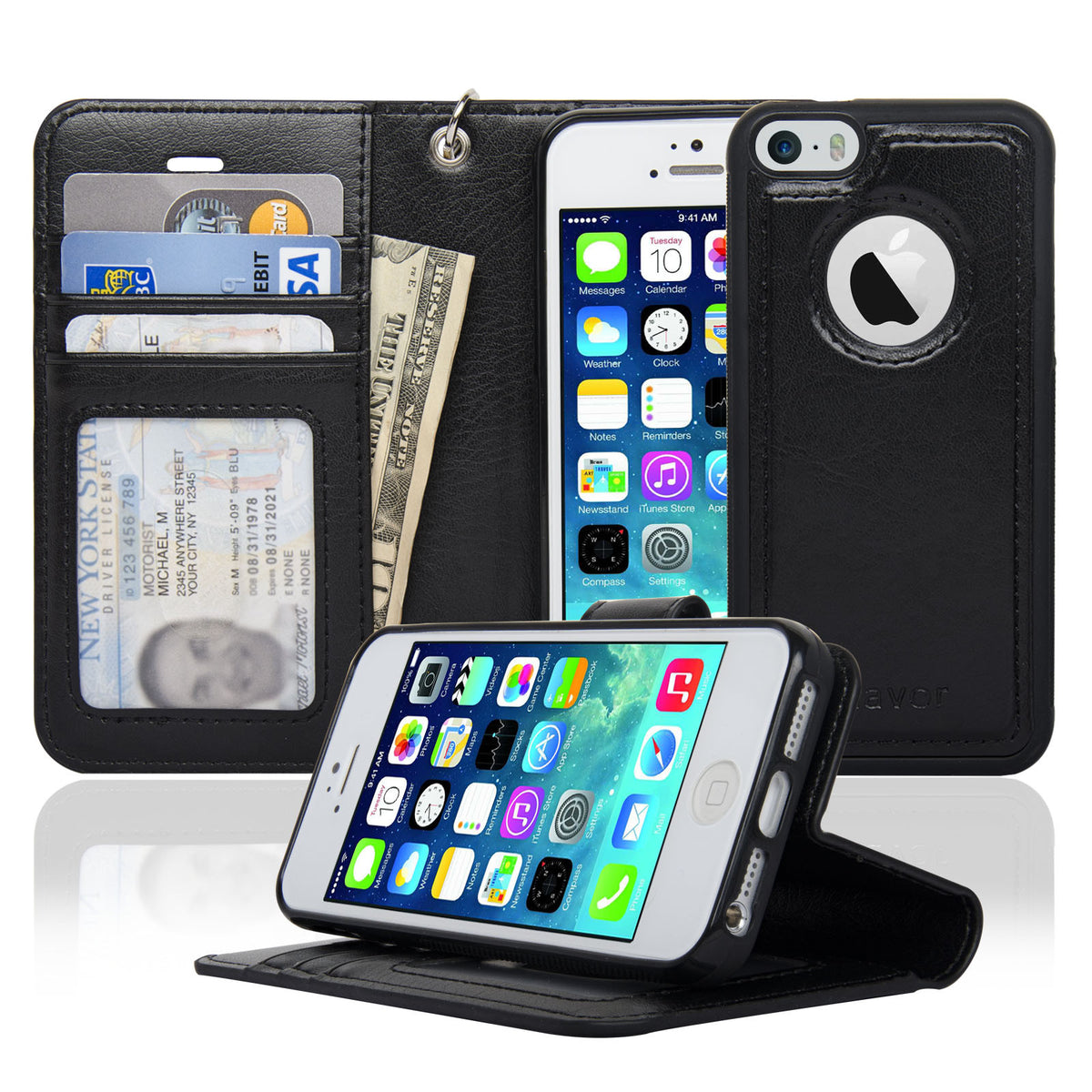 Navor JOOT-1L 2-in-1 Premium Wallet Case with Strong Magnetic Detachable Cover for iPhone 5/5S - NAVOR