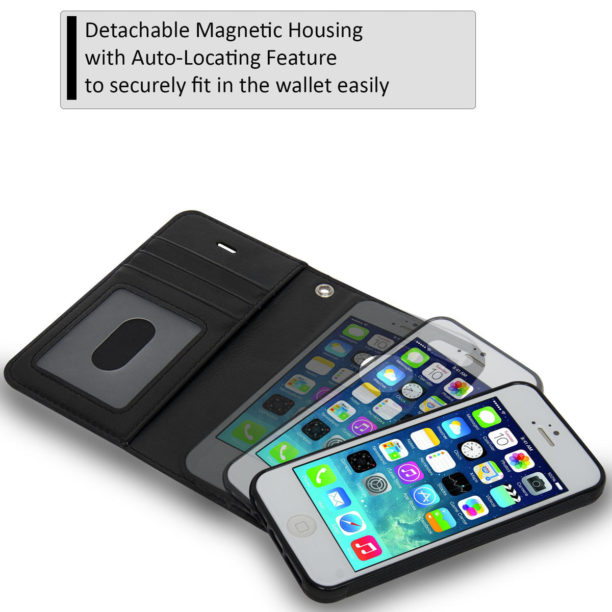 Navor JOOT-1L 2-in-1 Premium Wallet Case with Strong Magnetic Detachable Cover for iPhone 5/5S - NAVOR