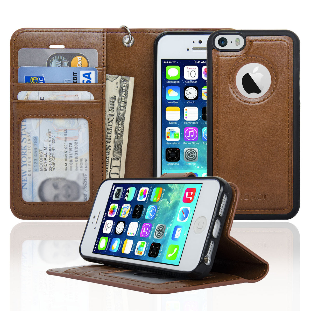 Navor JOOT-1L 2-in-1 Premium Wallet Case with Strong Magnetic Detachable Cover for iPhone 5/5S - NAVOR