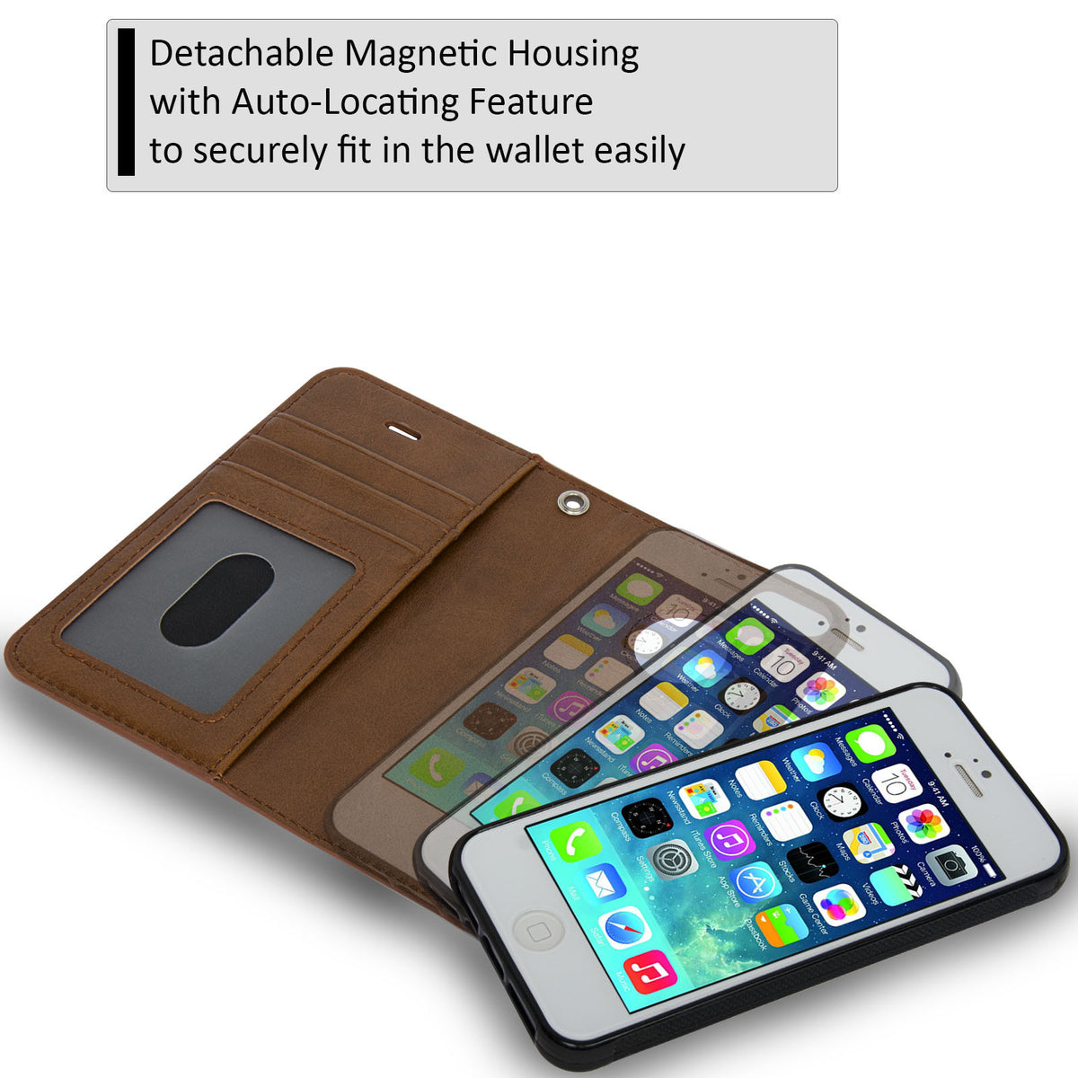 Navor JOOT-1L 2-in-1 Premium Wallet Case with Strong Magnetic Detachable Cover for iPhone 5/5S - NAVOR