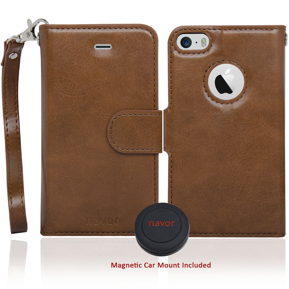 Navor Car Mount and iPhone 5 Detachable Magnetic Housing Wallet Case Cover for iPhone 5/5S - NAVOR