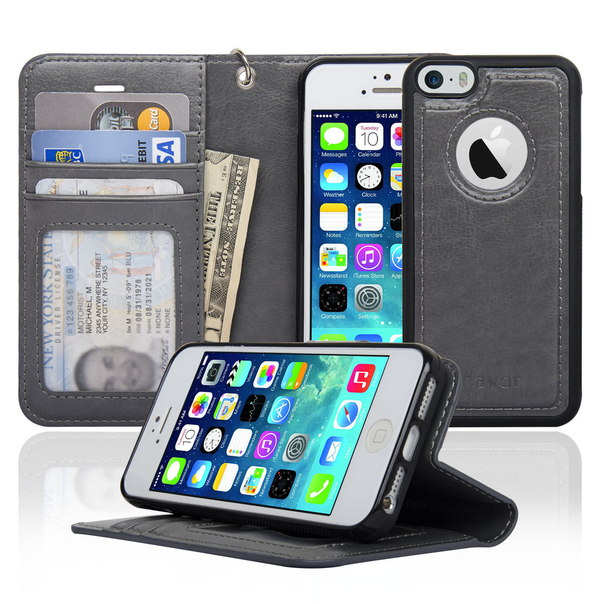 Navor JOOT-1L 2-in-1 Premium Wallet Case with Strong Magnetic Detachable Cover for iPhone 5/5S - NAVOR