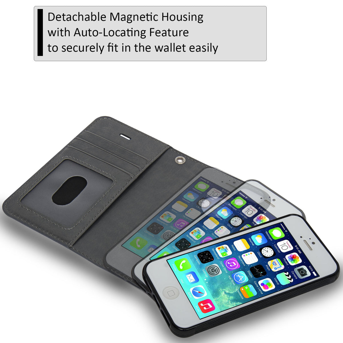 Navor JOOT-1L 2-in-1 Premium Wallet Case with Strong Magnetic Detachable Cover for iPhone 5/5S - NAVOR