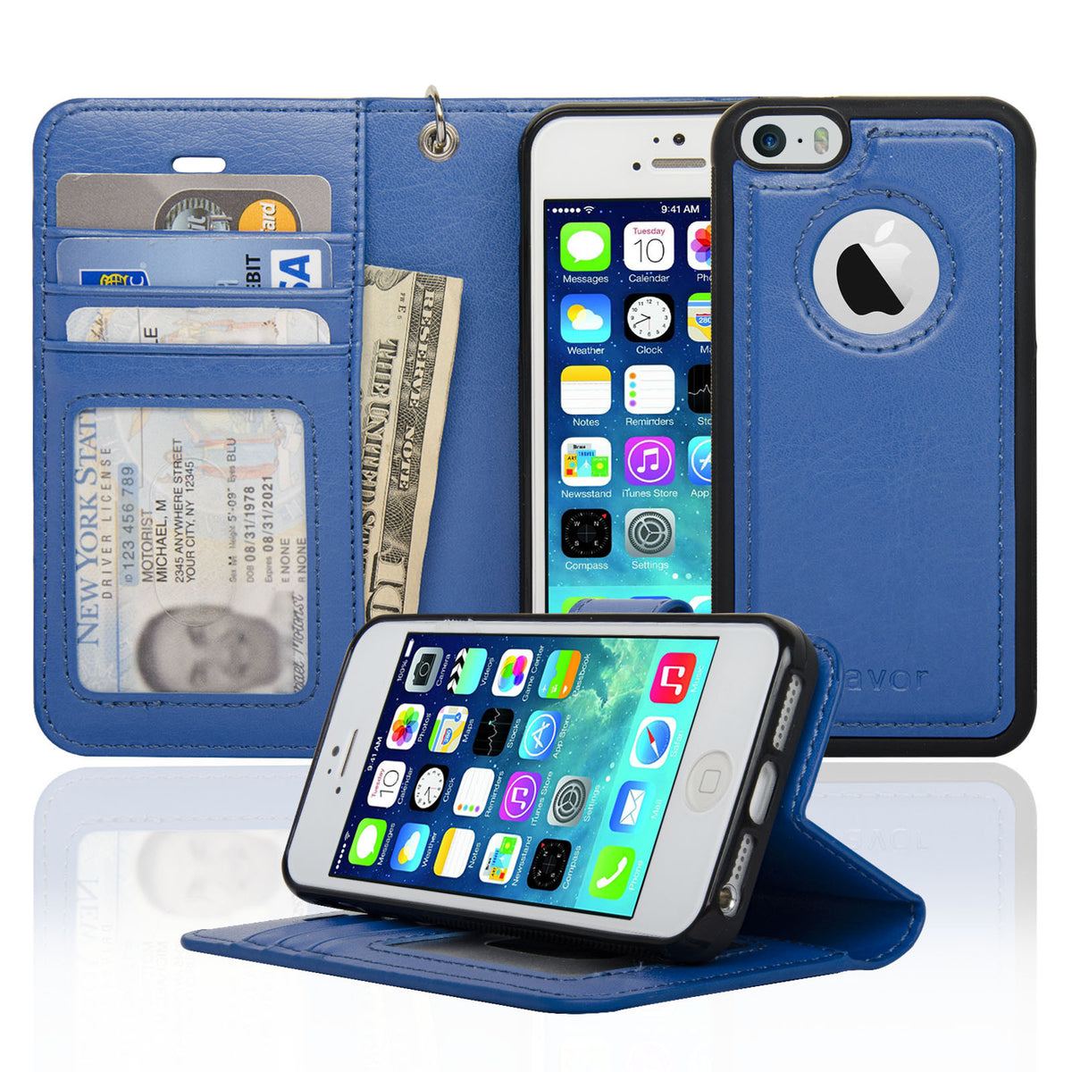Navor JOOT-1L 2-in-1 Premium Wallet Case with Strong Magnetic Detachable Cover for iPhone 5/5S - NAVOR