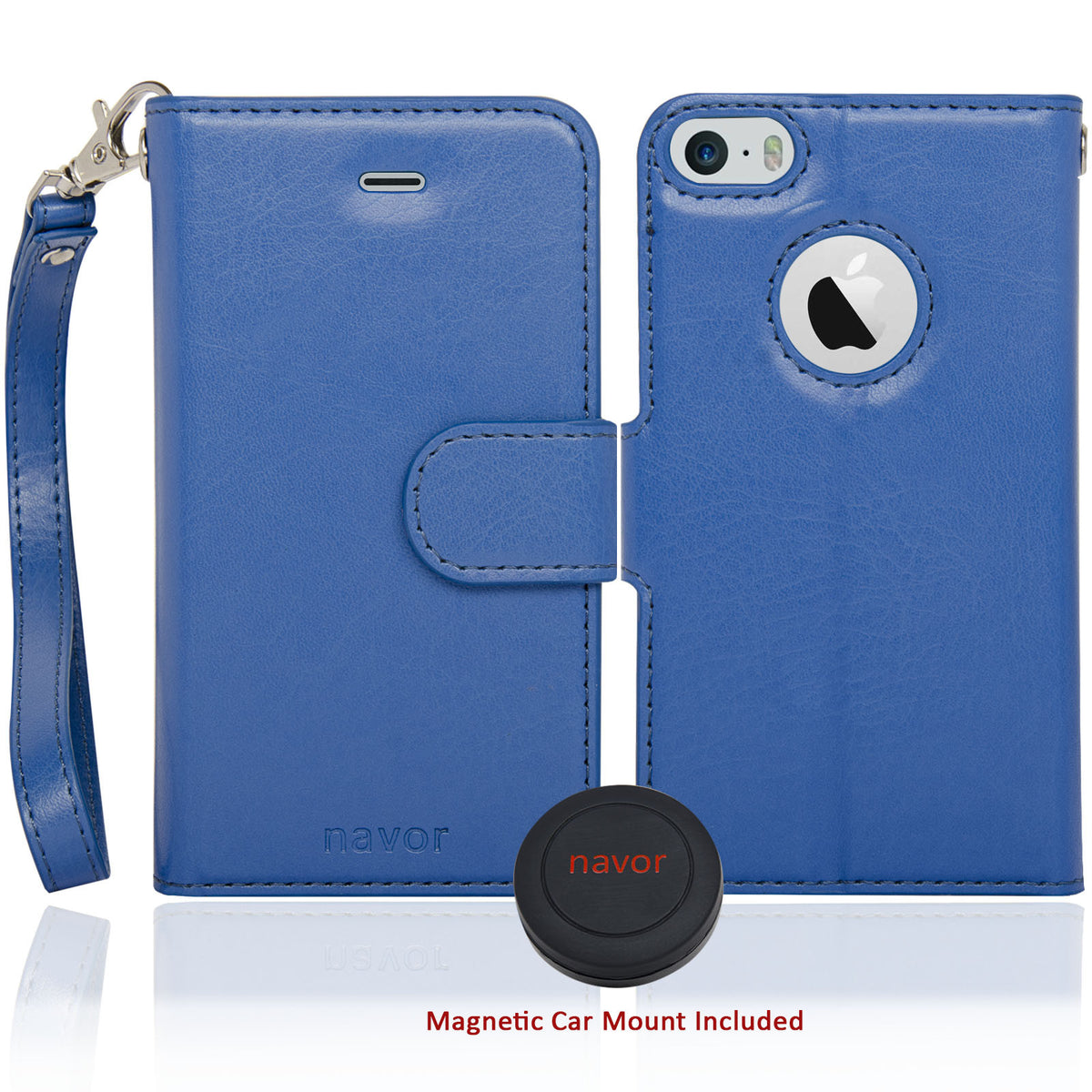 Navor Car Mount and iPhone 5 Detachable Magnetic Housing Wallet Case Cover for iPhone 5/5S - NAVOR