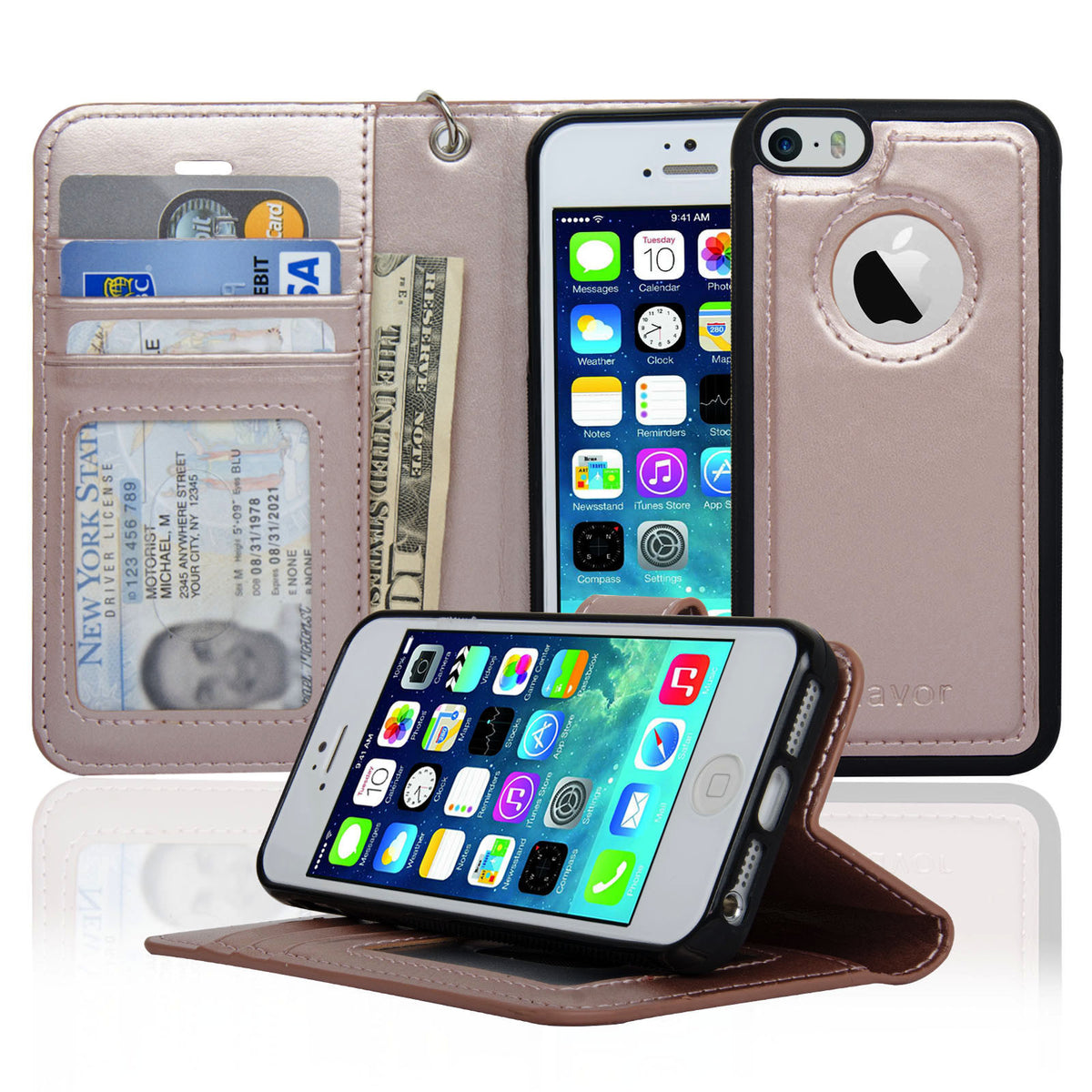 Navor JOOT-1L 2-in-1 Premium Wallet Case with Strong Magnetic Detachable Cover for iPhone 5/5S - NAVOR