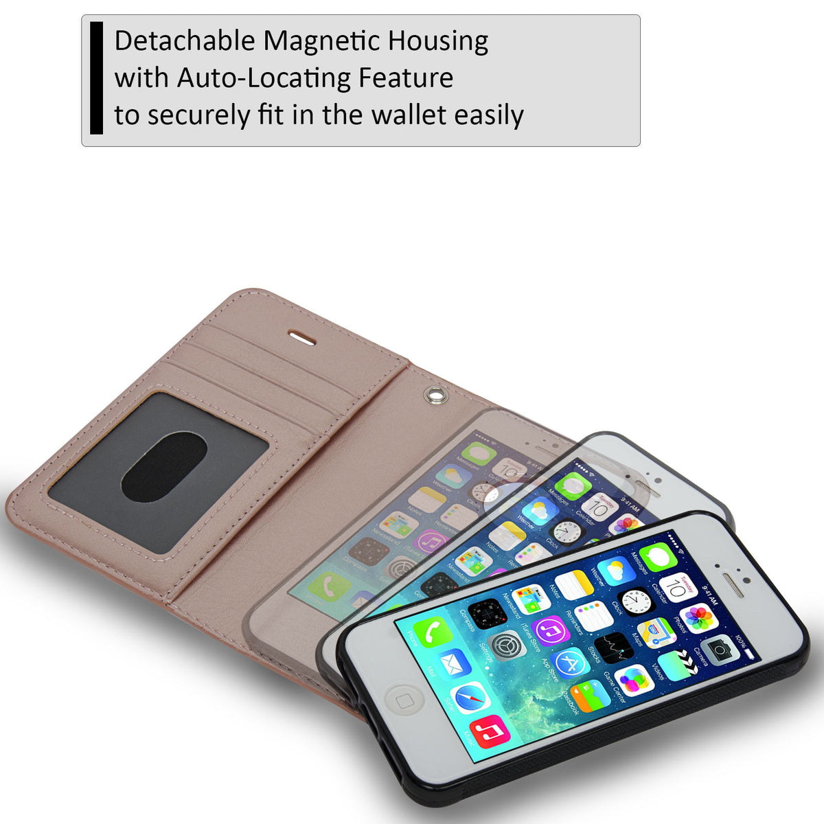 Navor JOOT-1L 2-in-1 Premium Wallet Case with Strong Magnetic Detachable Cover for iPhone 5/5S - NAVOR