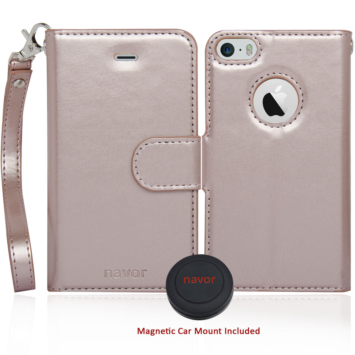 Navor Car Mount and iPhone 5 Detachable Magnetic Housing Wallet Case Cover for iPhone 5/5S - NAVOR
