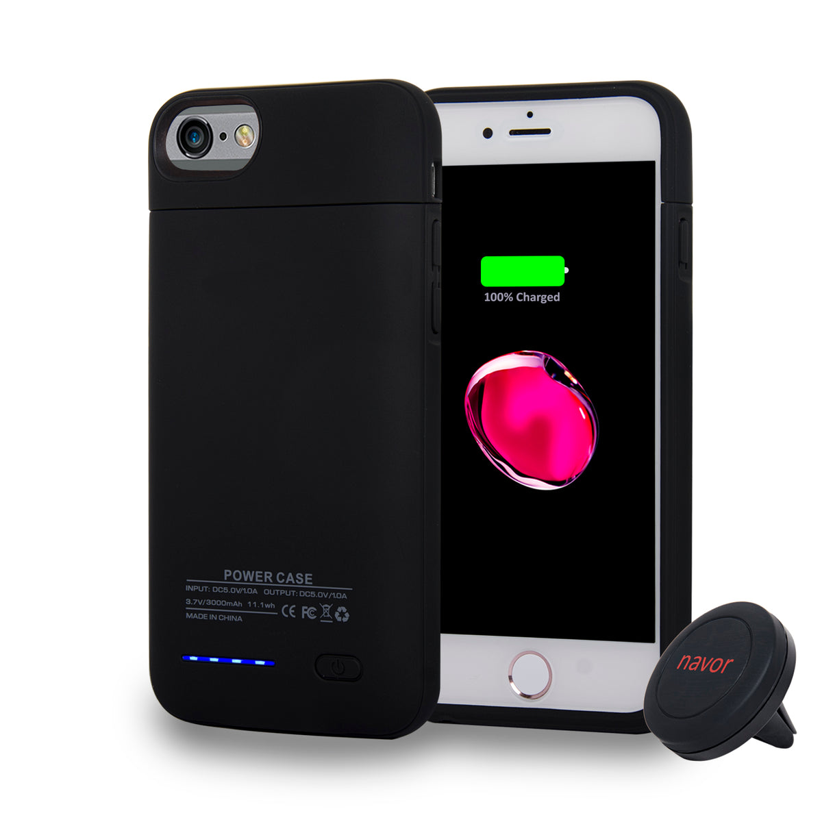 Navor Magnetic Extended Protective Battery Case 3000mAh for iPhone 6, 7, 8 & Car Holder - NAVOR