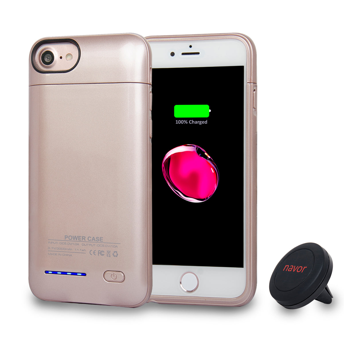 Navor Magnetic Extended Protective Battery Case 3000mAh for iPhone 6, 7, 8 & Car Holder - NAVOR