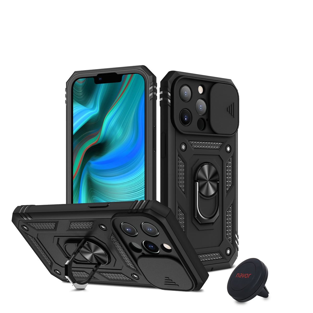 Universal Car Mount Military & Bumper Hard Case for iPhone 13 Pro 6.1 inches - NAVOR