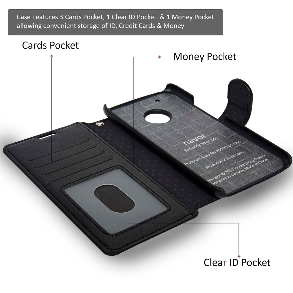 NAVOR Zevo Motorola Moto G5 Plus Wallet Case Slim Fit Light Premium Flip Cover with RFID Protection - NAVOR