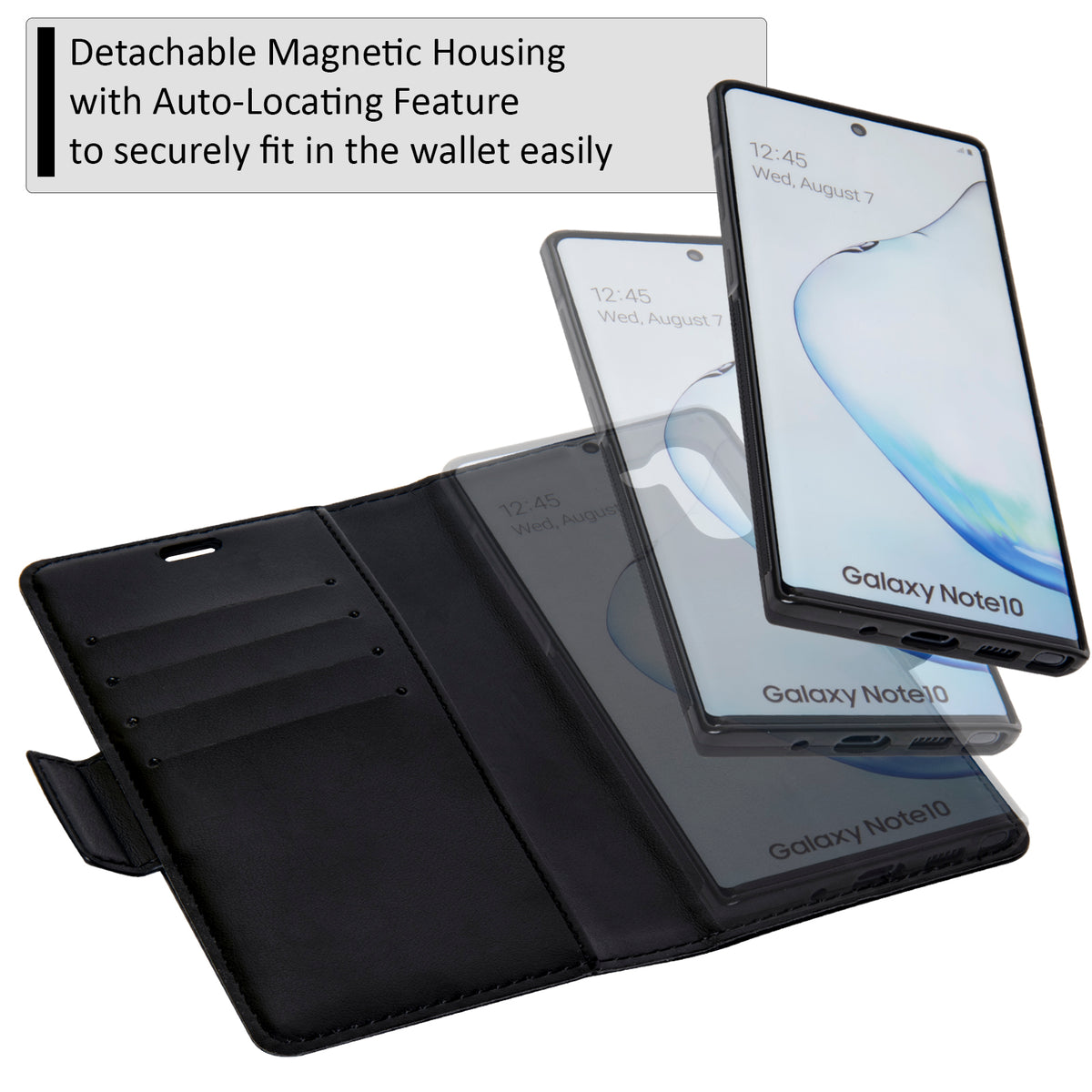 Navor Universal Car Mount & Detachable 2 in 1 Magnetic Wallet Case with RFID Protection for Samsung Galaxy Note 10 [6.3 inch] [Vajio Series] - NAVOR