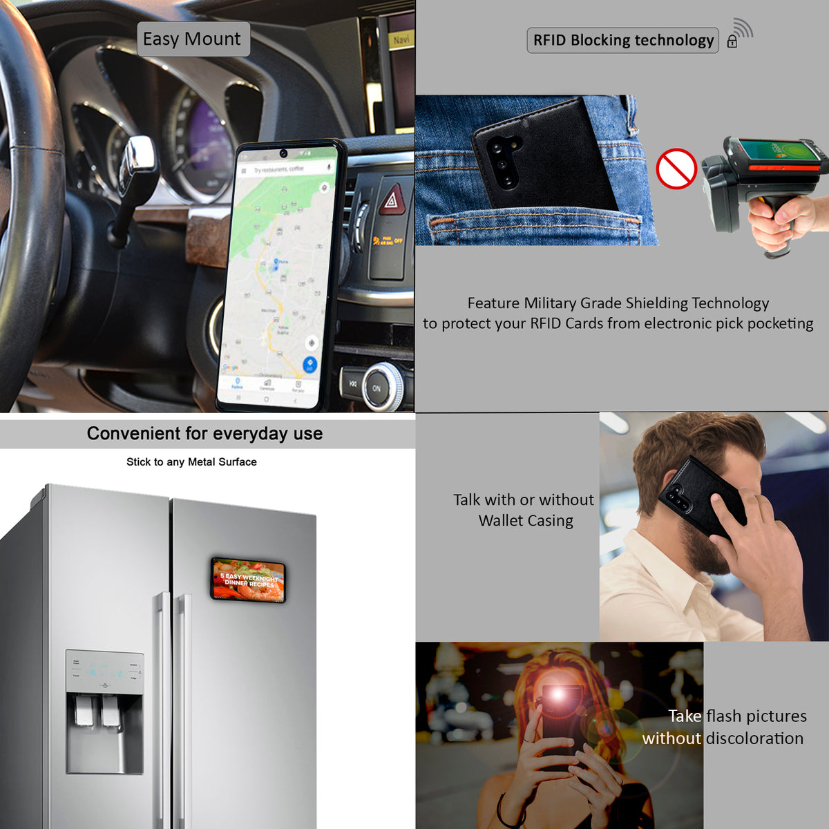 Navor Universal Car Mount & Detachable 2 in 1 Magnetic Wallet Case with RFID Protection for Samsung Galaxy Note 10 [6.3 inch] [Vajio Series] - NAVOR