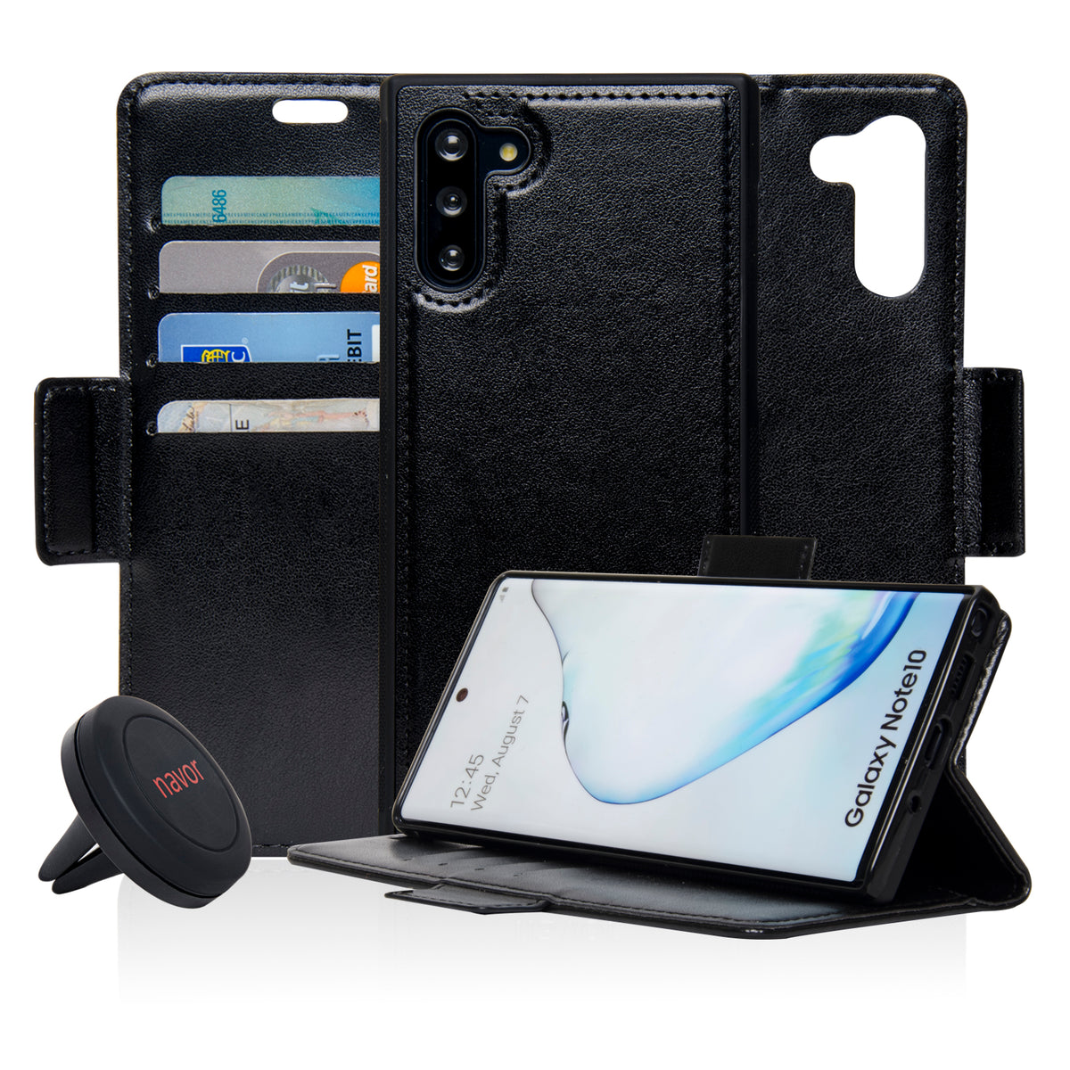 Navor Universal Car Mount & Detachable 2 in 1 Magnetic Wallet Case with RFID Protection for Samsung Galaxy Note 10 [6.3 inch] [Vajio Series] - NAVOR