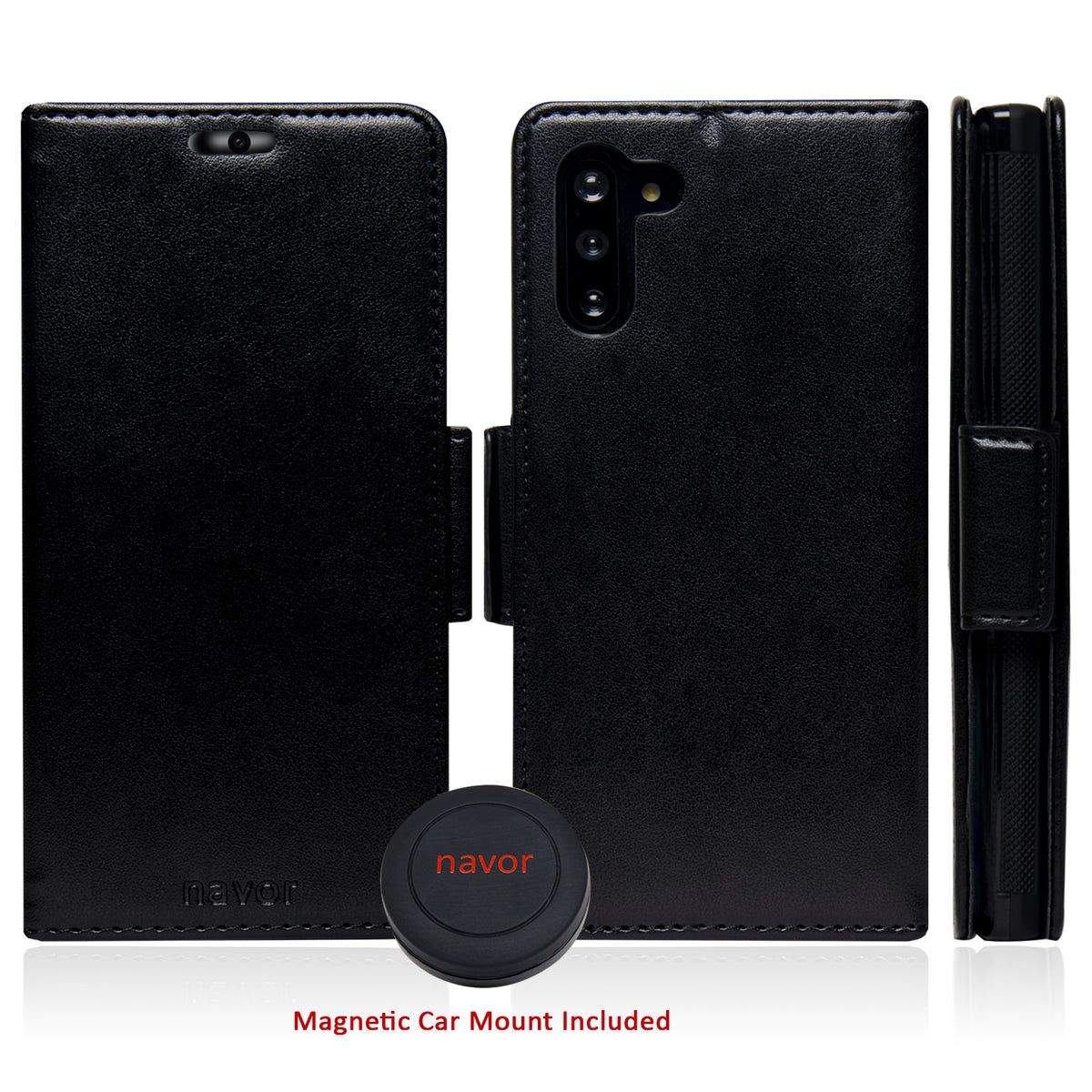 Navor Universal Car Mount & Detachable 2 in 1 Magnetic Wallet Case with RFID Protection for Samsung Galaxy Note 10 [6.3 inch] [Vajio Series] - NAVOR