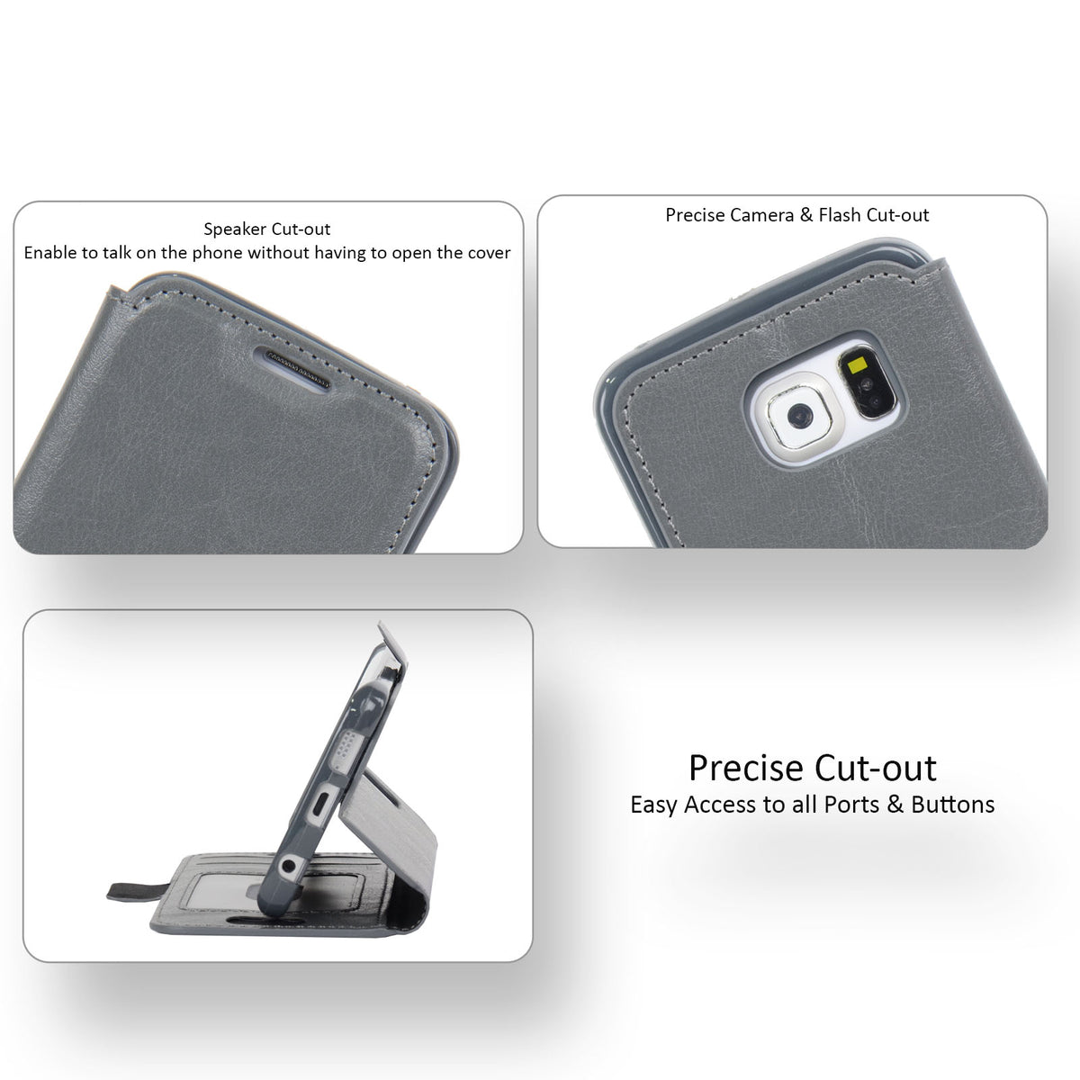 Navor Samsung Galaxy S6 Edge Ultra Slim Wallet Case - Gray - NAVOR