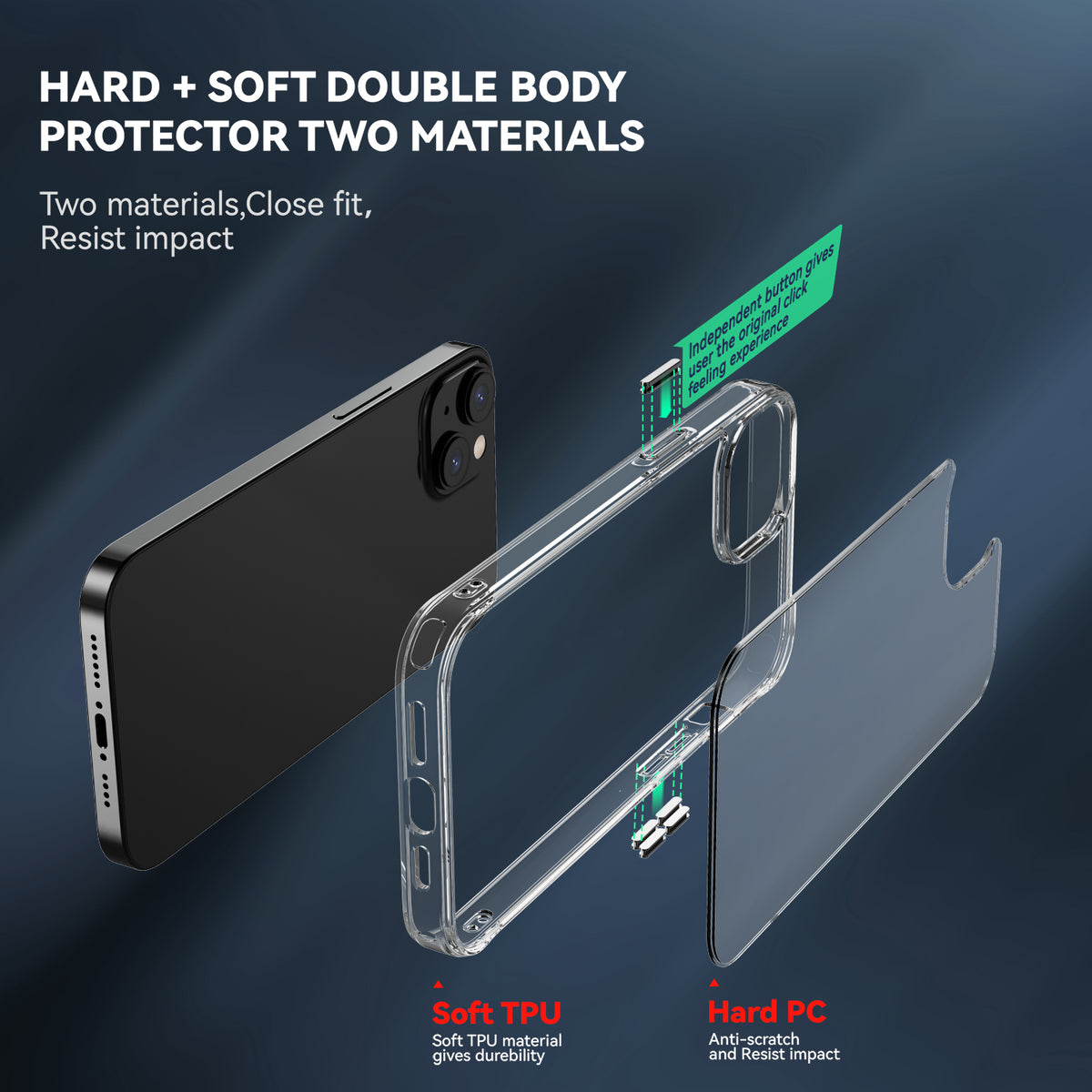 Hybrid Clear Case for iPhone 14 Case- 6.1 Inch PC + TPU Crystal Clear Cover - NAVOR